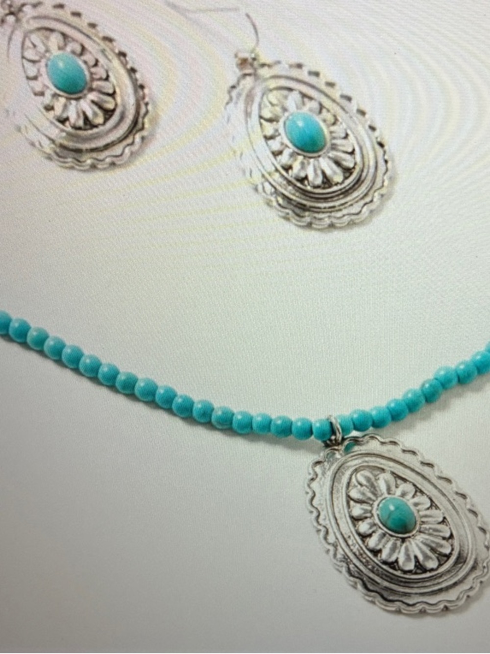 Shyanne Turquoise Beaded Necklace with Silver Concho Drop Earrings